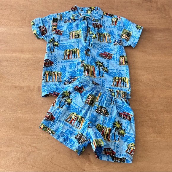 Vintage Toddler RJC Hawaiian Aloha Shirt Shorts 4T 3T 2 PIECE SET Surf Tiki Boys - Picture 1 of 10